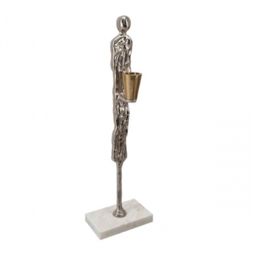 Artekko Figurine Ασημί Μεταλλικό Κηροπηγιο με Φιγούρα σε Μαρμάρινη Βάση (12.1x7.6x39.4)cm