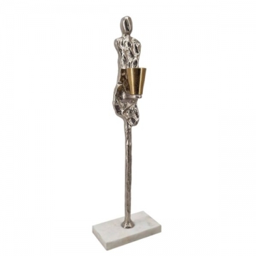 Artekko Figurine Ασημί Μεταλλικό Κηροπηγιο με Φιγούρα σε Μαρμάρινη Βάση (12.1x7.6x40.1)cm