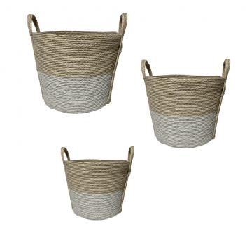ΚΑΛΑΘΙ SYNTH. RATTAN ΣΤΡΟΓΓ. SET/3 ΦΥΣΙΚΟ ΛΕΥΚΟ 35X30/30X25/25X20EK.