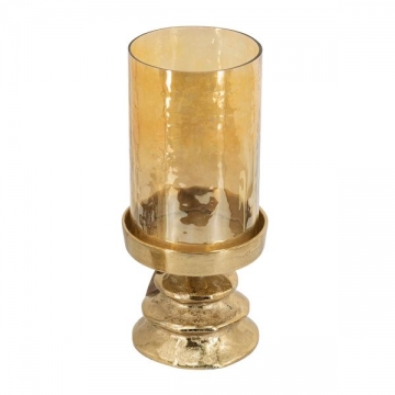 Artekko Amber Γυάλινο Κηροπήγιο σε Χρυσή Μεταλλική Βάση (14x14x32.5)cm