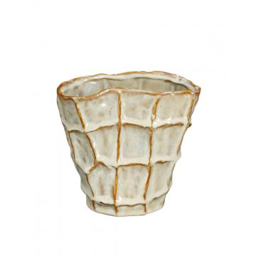 Βάζο cream οβάλ ανάγλ.τετράγωνα 18x11,5x16,5cm