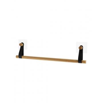 Βέργα πετσέτας bamboo με δερμ.λουριά μαύρα/sticker 55x15cm