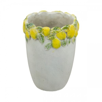 Artekko Lemon Εκρού Τσιμεντένιο Βάζο με Λεμόνια (17x17x22.5)cm
