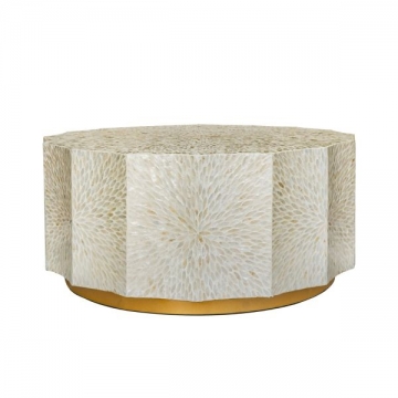 Artekko Ivory Εκρού Τραπέζι Σαλονιού από MDF και Capiz (90x90x40)cm