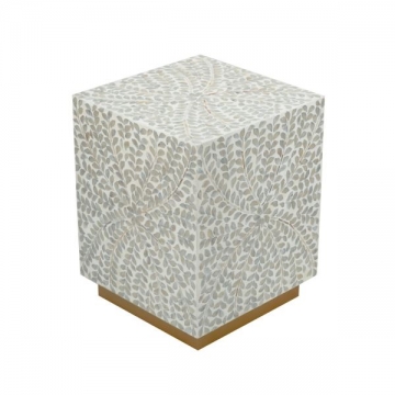Artekko Ivory Γκρι Βοηθητικό Τραπέζι Σκαμπό από MDF και Capiz (35x35x45)cm