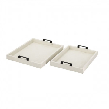 Artekko Lisa Λευκοί MDF Διακοσμητικοί Δίσκοι με Τεχνόδερμα (45.72x35.56x6.35)cm (39.37x30.48x6.35)cm 2pcs