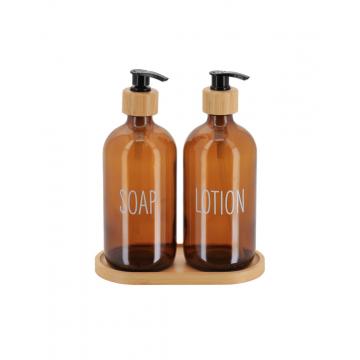 Dispenser γυάλ.set/2 σε bamboo βάση 500ml/17,5x8x21,5cm