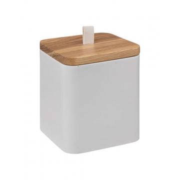 Δοχείο polyresin λευκό με καπάκι bamboo 9,1x9,1x10,3cm
