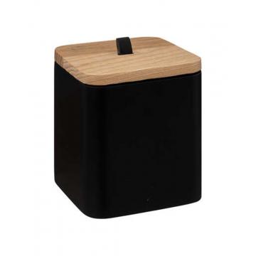 Δοχείο polyresin μαύρο με καπάκι bamboo 9,1x9,1x10,3cm