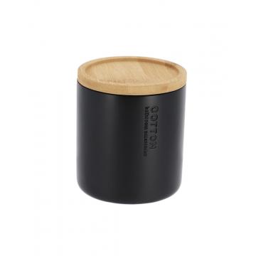 Δοχείο polyresin μαύρο  με καπάκι bamboo 13x20cm
