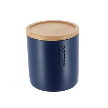 Δοχείο polyresin μπλε  με καπάκι bamboo