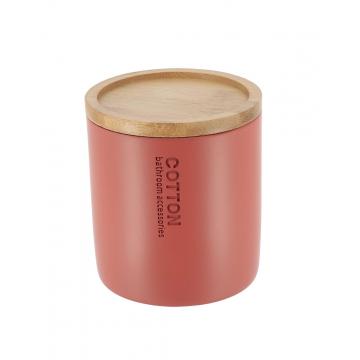 Δοχείο polyresin terracota  με καπάκι bamboo 13x20cm