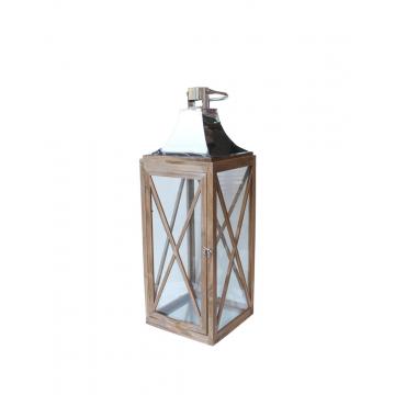 Φανάρι ξύλινο καφέ/χιαστί σχέδιο 26.5X26.5X74cm