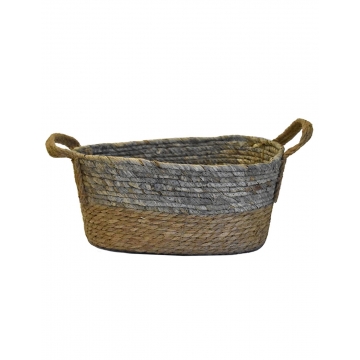 Καλάθι ψαθινο φυσικό με γκρι οβάλ 38Χ28Χ17