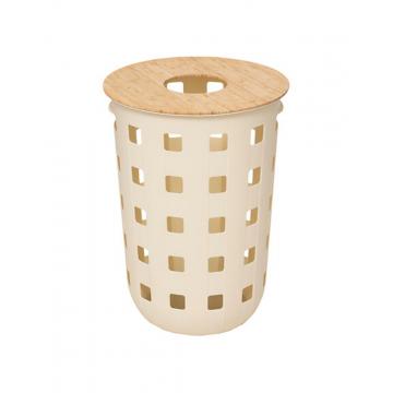 Καλάθι απλυτων μπεζ με bamboo καπάκι 60L/43,4x59,8 cm