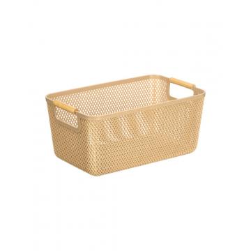 Καλάθι μπεζ πλαστικό/bamboo χερούλια 27,5X18cm