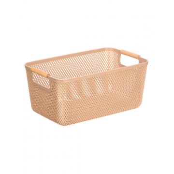 Καλάθι μπεζ πλαστικό/bamboo χερούλια 36X22cm