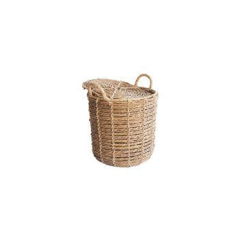 Καλάθι ψάθινο φυσικό με καπάκι Φ35,5Χ36,5/44CM