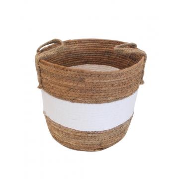 Καλάθι  ψάθινο λευκή φάσα Φ27Η21/30cm