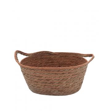 Καλάθι ψάθινο οβάλ terracotta με φυσικό 34Χ27Χ16,5/19