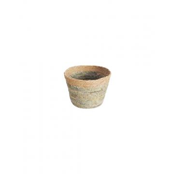 Καλάθι ψάθινο πράσινο/φυσικό Φ23Χ18cm