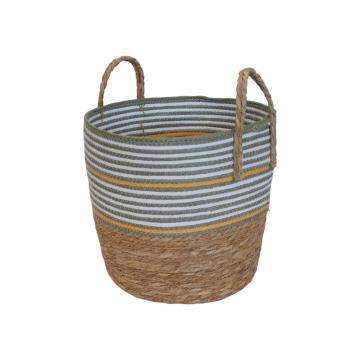 Καλάθι ψάθινο Raffia φυσικό-λαδί-λευκό Φ37H35/45cm