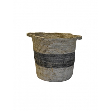 Καλάθι συνθ.raffia εκρού με γκρι 35Χ35