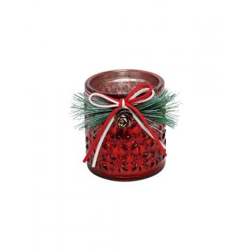 Κηροπήγιο κόκκινο xmas  γυαλ. με κερί 8Χ9