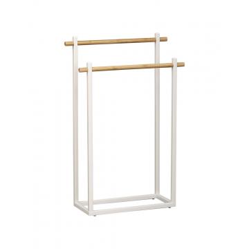 Κρεμάστρα διπλη μεταλ.για πετσετες λευκη/bamboo 53X20X82