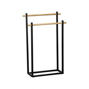 Κρεμάστρα διπλη μεταλ.για πετσετες μαύρη/bamboo 53X20X82