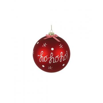 Μπάλα γυαλινη κόκκινη HO HO HO Φ12cm