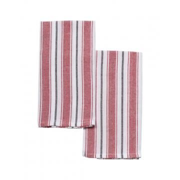 Πετσέτες κουζίνας βαμβ./polyester ριγέ κόκκινη set2pcs 40x60cm