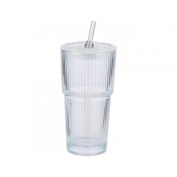 Ποτήρι διάφανο με καλαμάκι 550ml/9,5 x 8,6 x 17cm