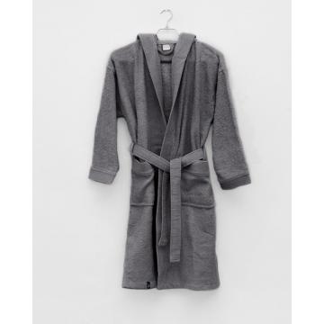 Unisex Βαμβακερό Πετσετέ Μονόχρωμο Μπουρνούζι με Πλισέ Γιακά & Κουκούλα Rease Large Ανθρακί