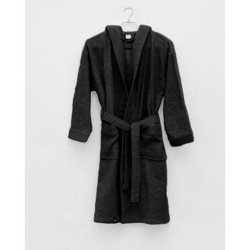 Unisex Βαμβακερό Πετσετέ Μονόχρωμο Μπουρνούζι με Πλισέ Γιακά & Κουκούλα Rease Medium Μαύρο
