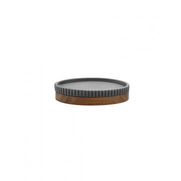 Σαπουνοθήκη γκρι ριγωτη βάση ακακία 14 x 9.5 x 2.8cm OUT