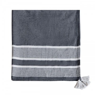 Artekko Blanket Ριχτάρι με Λευκές Φούντες 80% Βαμβάκι Γκρι Σκούρο Λευκό (152.4x127x0.6)cm