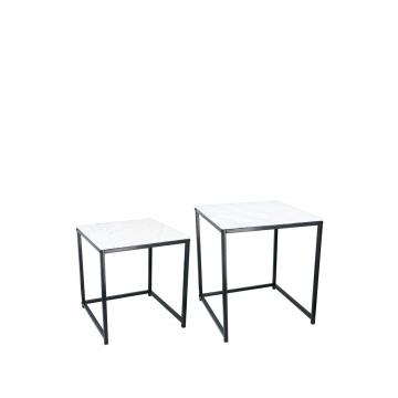 Τραπέζι marble λευκό με μεταλ.πόδια σ/2 (45Χ45Χ52+40Χ40Χ45)
