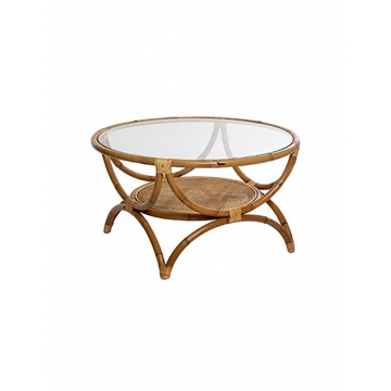 Τραπέζι σαλονιού bamboo με τζάμι Φ91 Η51cm