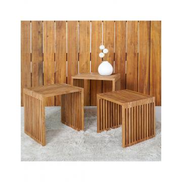 Tραπεζia βοηθ. "LINEA" σετ3 Τeak wood 40x40x40/46x40x46/52x40x52cm