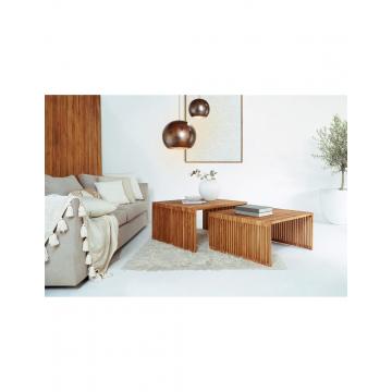 Tραπεζia σαλονιού"LINEA" σετ2 Τeak wood 80x80x40/86x80x46cm